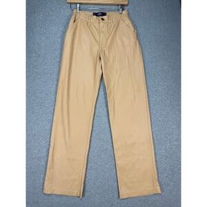 Hollister Faux Leather Pants Women's 25 Tan High-Rise Straight Leg Relaxed Fit